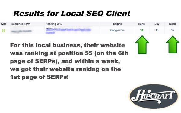 Local SEO example of improved rankings