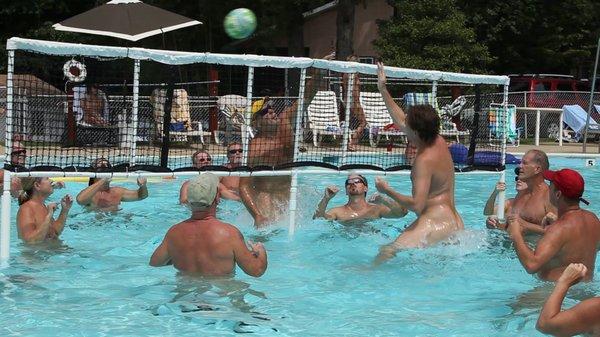 Pine Tree members enjoying water volleyball.