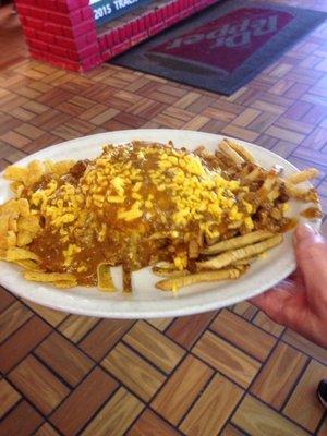 Lt. Sam. Cheeseburger, Fries and Fritos covered with our Chili