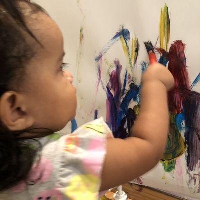 Children have access to paint and art tools through out the day.