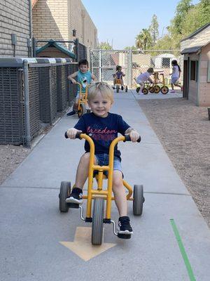 Gross motor skill work out with trikes