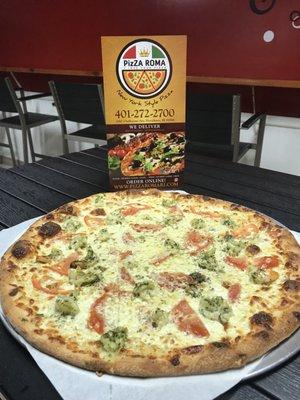 Shrimp Pesto Alfredo Pizza