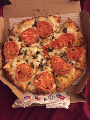 Better pizza, not amazing, but better. At least dominos corrected the mistake. They also included Parmesan and crushed red pepper this time.