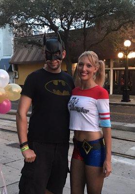 Harley Quinn and batman at super hero pub crawl, rock brothers brewing, ybor