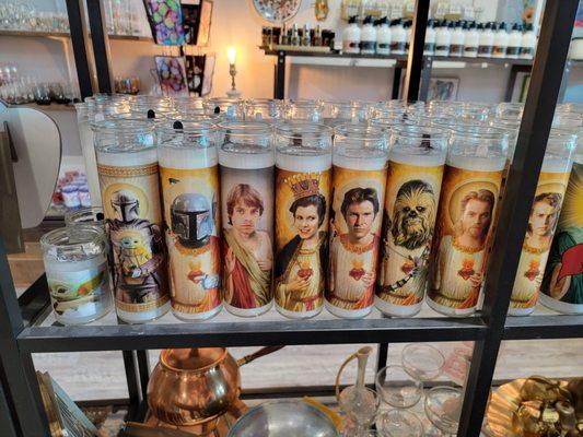 I loved their eclectic home goods, like these Star Wars prayer candles (all new).