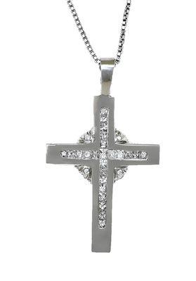 Unisex 14k-w gold Cross with princes cut channel set diamonds.