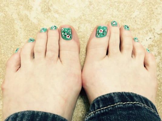 Cherry Blossoms. Ask for Tao. She does awesome pedicures and nail art!!