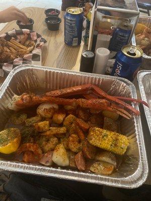 Sknow crab legs and shrimp