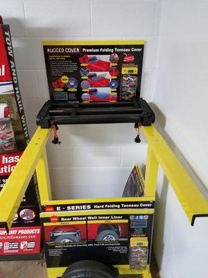 A shot of our Rugged Cover Tonneau cover display. Rugged Cover offers the best value in bed covers available. Stop by and check it out!