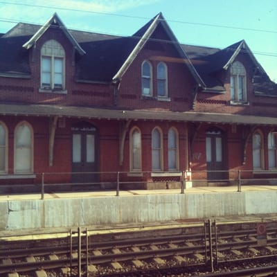 Beautiful old station building that's all boarded up. Don't be fooled. This building isn't used for anything.