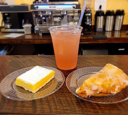 Lemon  Bar, Strawberry Blush Lemonade, Fried handpie