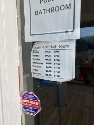 Posted hours on door.