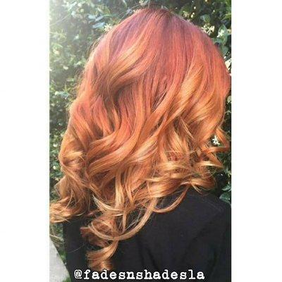 Beautiful balayage of red, copper, and gold for fall