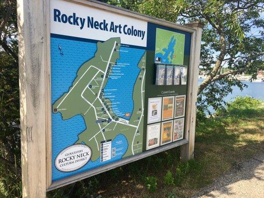 Parking lot sign - welcome to Rocky Neck!