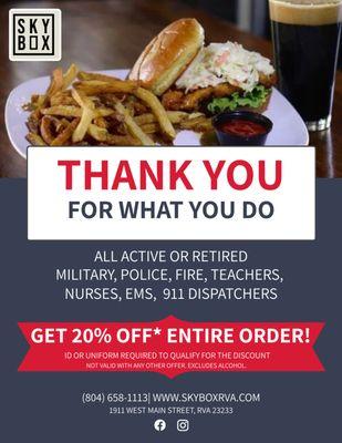 20% Off Everyday for Our Heros!