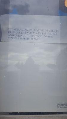 2018-09-22. Moravian Historical Museum. Clinton Twp. NO. Hours