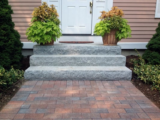 Granite Slab Steps in Westford, MA by Manning Tree & Landscape, Inc.