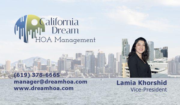 California Dream HOA Management in San Diego, California, Contact Vice-President Lamia Khorshid