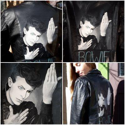 Hand painted David Bowie leather jacket by "Me Jane" Artwear of Bang! Bang! Vintage