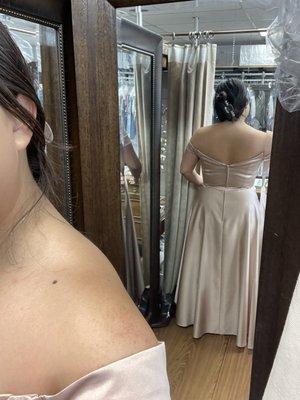 Grooms women dress alterations - hem and shoulder fitting ~$100