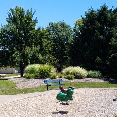 landscaped islands beyond the playground