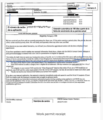 Work permit receipt