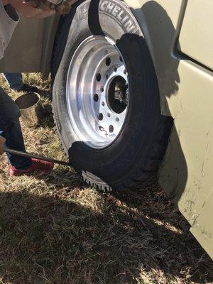 Putting the new rim and tire on