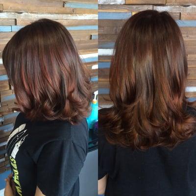 Subtle dark vibrant reds. Color and cut by Kaitlin Rife