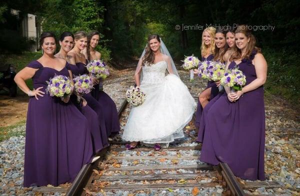 Bridal Party on train tracks next to the wedding venue