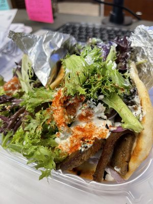 Gyro Sandwich and Greek salad