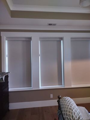 These are our Black out Cordless Roller shades by Top Manufacturer Graber Blinds . They are picture here with motorized wand units