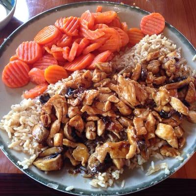 The sesame chicken lunch. Comes with clear soup. Unlimited shrimp sauce. $5.99