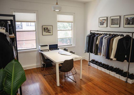 Visit our Cesar Chavez area showroom to build your wardrobe by appointment.