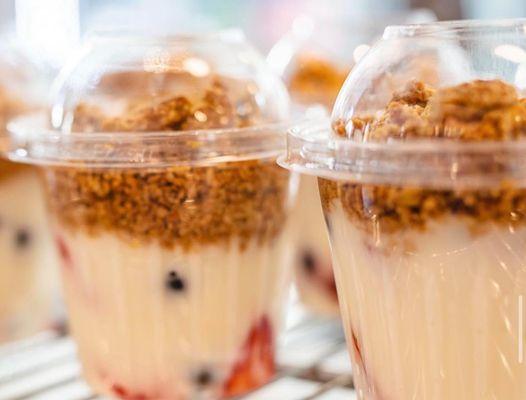 Delicious yogurt parfait with granola and fruit