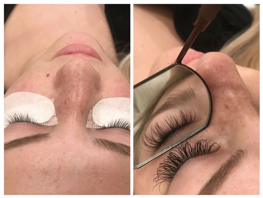 Before and After Full lashes done here at KM salon