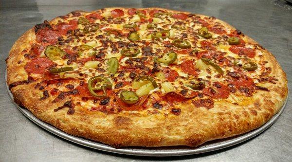 16" large pizza with pepperoni, pineapple and jalapeno