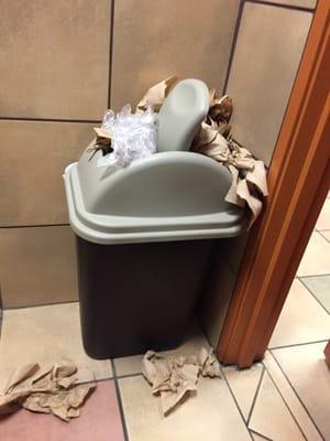 Nobody bothers to sanitize restroom or take out the trash.