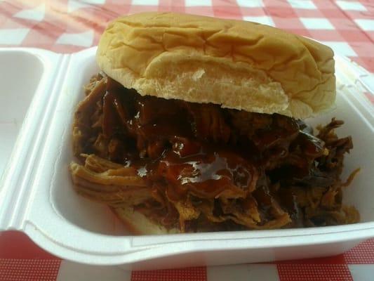 Slow smoked pulled pork piled high, slathered in Sloopyque's award winning barbecue sauce.