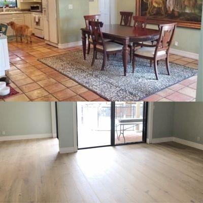 Before and after. New wood floor installation