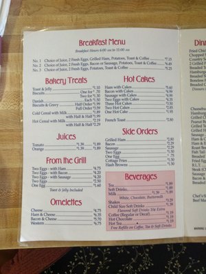 Breakfast menu