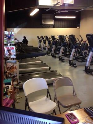 Treadmills, ellipticals, stairs, free weights, machines