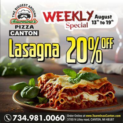 Weekly Lasagna Specials