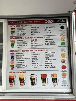 Bubble Tea Menu