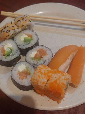 Various sushi  most with salmon  10-9-23