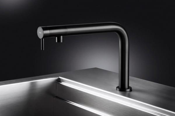 The Nemo kitchen sink faucet in black steel by MGS.  Italian design coupled with Swiss engineering results in stunning qualit...