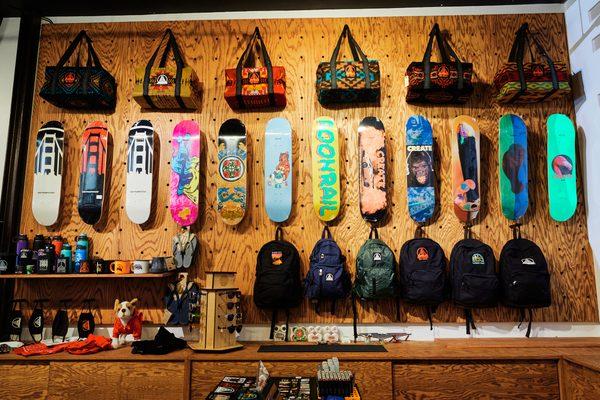 Skate decks from Santa Cruz, Create and More Mob Grip Tape, Independent Trucks, Slime Ball Wheels, Travel Bags, Backpacks, Sunglasses