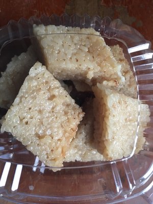 Saturdays and Sundays you can get these $5 freshly made Burmese snacks: brown sugar sticky rice! Mmmm.