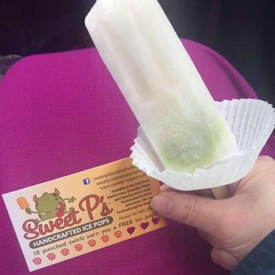 Kiwi,lime and ginger ice pop! Get a free ice pop after 10 purchases.