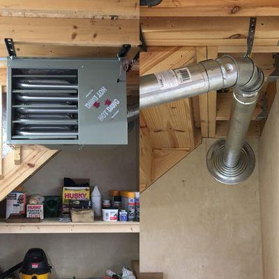 Furnace installation in garage with flu