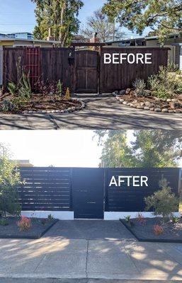 Before and after Front fence gate and landscape!